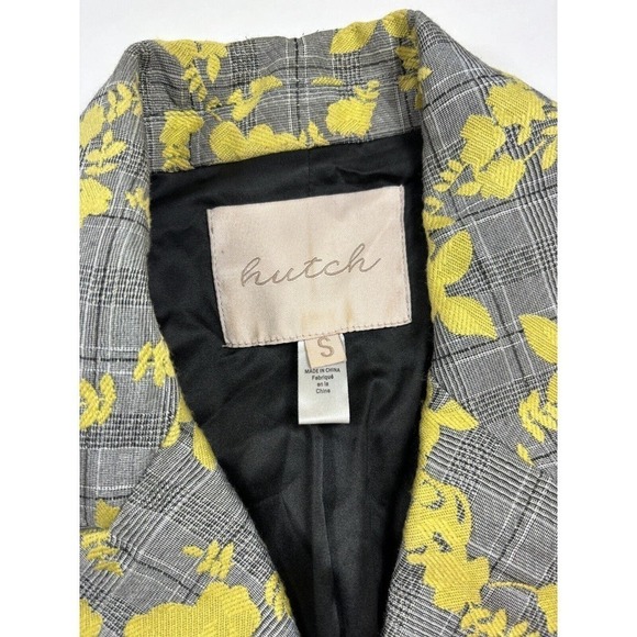 Hutch Longline Vest Grey Plaid Yellow Floral Small Double Breasted - Picture 5 of 15